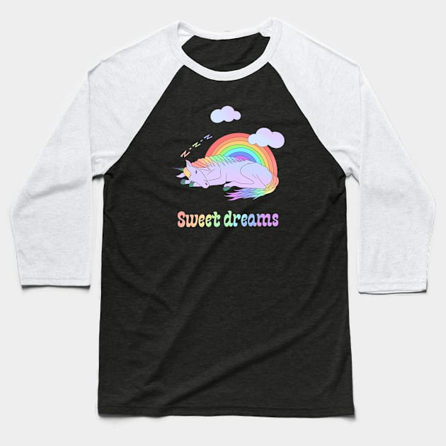 Sweet dreams - a magical dreaming unicorn Baseball T-Shirt by Cute_but_crazy_designs